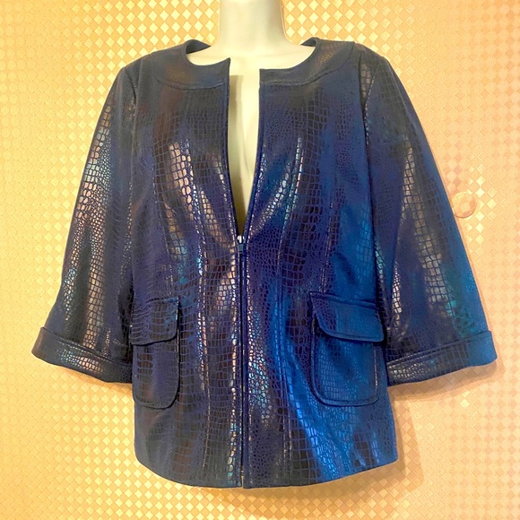 💙SUSAN GRAVER💙CROC EMBOSSED FAUX LEATHER A-LINE LINED ZIP JACKET NWOT🐊 - Picture 2 of 12